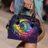 Cute cartoon frog on the moon psychedelic rainbow colors shoulder handbag