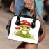 Cute cartoon frog sitting under an amanita muscaria mushroom shoulder handbag