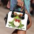 Cute cartoon frog wearing sunglasses and red bow tie shoulder handbag