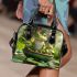 Cute cartoon green frog sitting on top of a bowl shoulder handbag