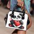 Cute cartoon panda holding a heart shoulder handbag