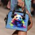Cute cartoon panda in the style of rainbow paint splash shoulder handbag