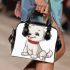 Cute cartoon puppy sitting with red collar shoulder handbag