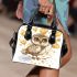 Cute chibi owl with gold heart shaped balloons shoulder handbag