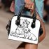 Cute dog with her puppy coloring page for kids shoulder handbag