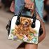 Cute golden retriever dog with easter eggs shoulder handbag