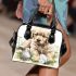 Cute golden retriever puppy with daisies and easter eggs shoulder handbag