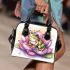 Cute green frog with purple flowers on its back shoulder handbag