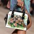 Cute happy smiling turtle with flowers shoulder handbag