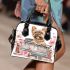 Cute happy yorkshire terrier old truck flowers and hearts shoulder handbag