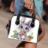 Cute kawaii gray bunny with big eyes shoulder handbag