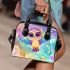 Cute kawaii owl with big eyes and a purple heart shoulder handbag