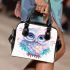 Cute owl with pink and blue colors flowers around the eyes shoulder handbag