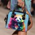 Cute panda in the style of rainbow paint splash shoulder handbag