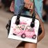 Cute pink car with a cute puppy inside shoulder handbag