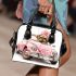 Cute pink car with a cute puppy wearing bow on its head shoulder handbag