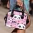 Cute pink pattern with hearts pandas and the word love shoulder handbag