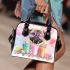 Cute pug puppy wearing pink heart sunglasses shoulder handbag