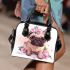 Cute pug puppy with pink roses and a butterfly shoulder handbag