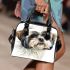 Cute shih tzu dog clipart detailed color drawing shoulder handbag