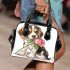 Cute valentine's day beagle puppy holding a pink rose shoulder handbag