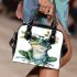 Cute watercolor cartoon frog with glasses and flowers shoulder handbag