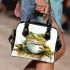 Cute watercolor green frog drinking coffee shoulder handbag