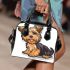 Cute yorkshire terrier in the style of digital cartoon shoulder handbag