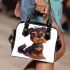 Cute yorkshire terrier sitting with his head tilted back shoulder handbag