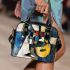 Guitar and wine glass cubism style painting shoulder handbag