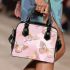 Pink and gold butterflies pattern shoulder handbag