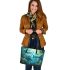 Playful Sharks Frolicking in Their Underwater Playground Leather Tote Bag