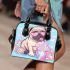 Pug puppy with pink heart sunglasses shoulder handbag
