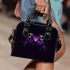 Purple frog with bright green eyes and on a solid shoulder handbag