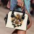 Queen bee with a crown sitting on flower shoulder handbag