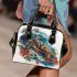 Sea turtle waves and flowers shoulder handbag
