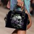 Skull with green frog on top and purple thistle flowers growing shoulder handbag