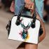 Stag design in the style of white background shoulder handbag