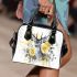 Stunning beautiful deer with yellow roses painted shoulder handbag