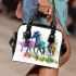 Three horses watercolor style shoulder handbag