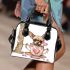 Valentine teacup chihuahua in pink and brown with candy hearts shoulder handbag