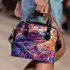 Vibrant and psychedelic illustration of an adorable frog shoulder handbag