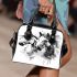 Watercolor black and white horses shoulder handbag