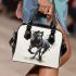 Watercolor black horse shoulder handbag