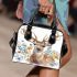 Watercolor deer with flowers shoulder handbag