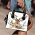 Watercolor deer with flowers shoulder handbag