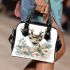 Watercolor deer with flowers shoulder handbag