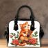 a cartoon cat with music note and the roses with green leaf Shoulder Bag