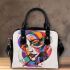 Abstract a woman's face with abstract shapes and lines shoulder handbag