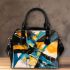 Abstract art painting with geometric shapes and lines shoulder handbag